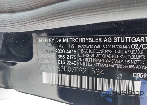 2007 Mercedes-Benz C 230 Sport from USA, damaged, VIN WDBRF52H07F921534